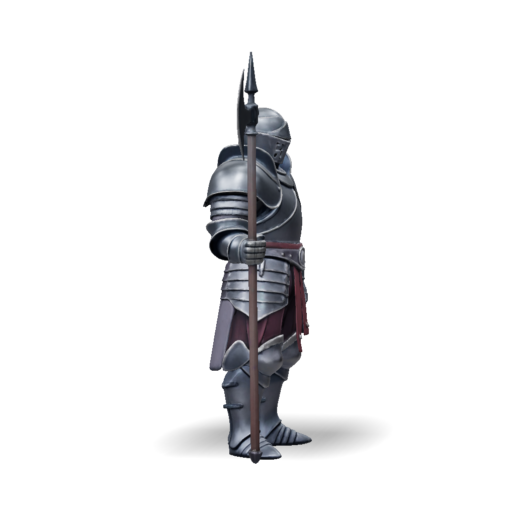 3D Model: armored knight in full plate armor wielding a halberd with ...