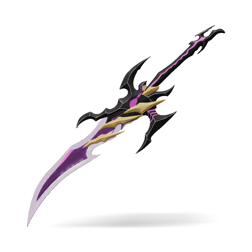 3D Model: ornate fantasy dagger with purple blade and gold accented hilt