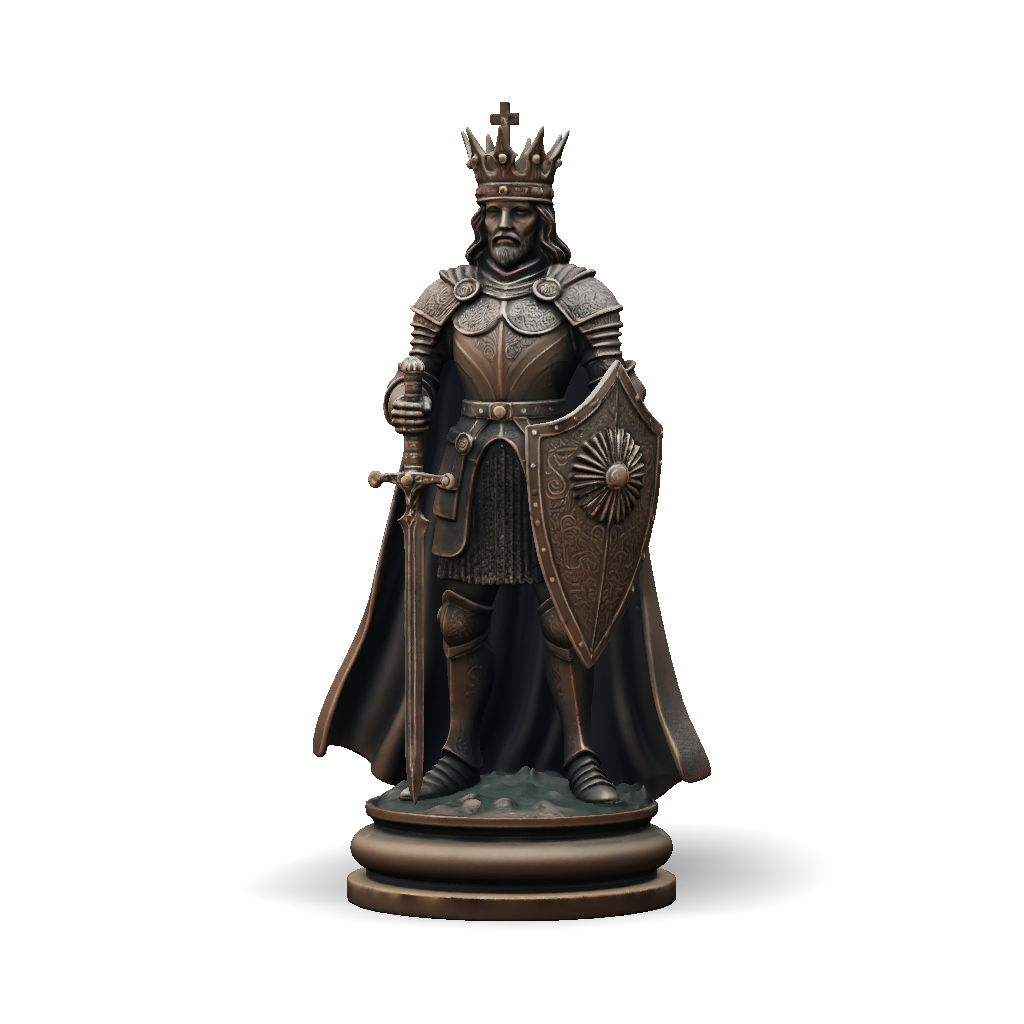 3D Model: armored knight with crown sword shield and cape like cloak ...