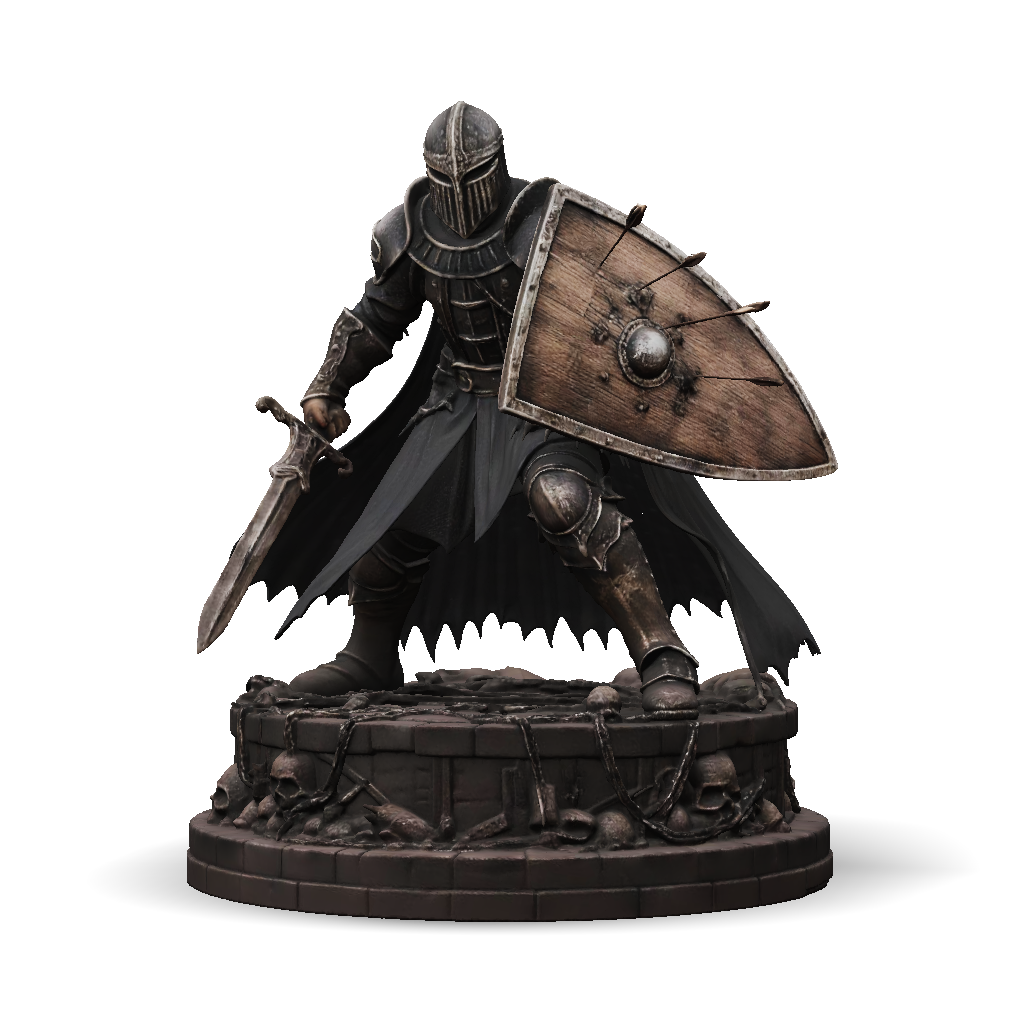 3D Model: medieval knight armor with sword and shield on a stone ...