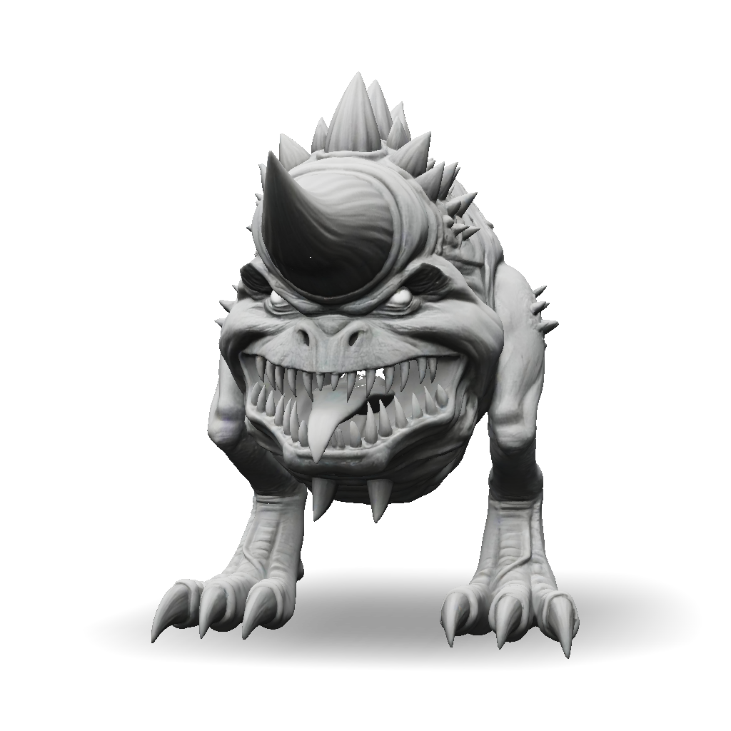3D Model: dragon like creature with spiky back and teeth in grayscale ...