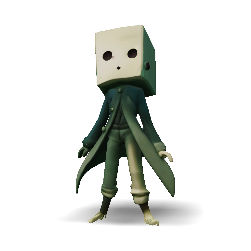 3D Model: boxhead character in a stylized grassy field with a cardboard ...