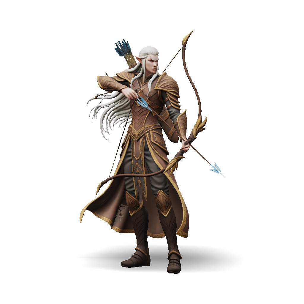 3D Model: make me a miniature tall elf warrior with long hair and ...