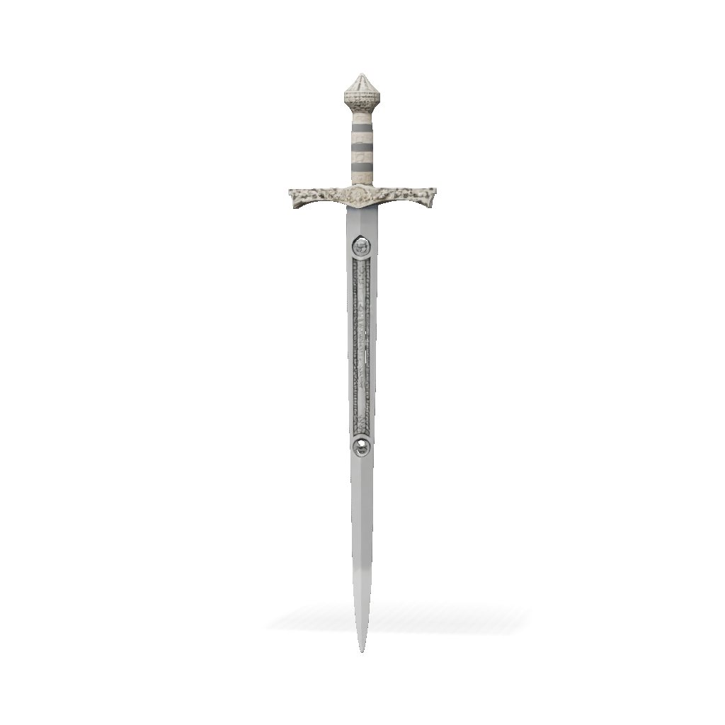 3D Model: ornate medieval sword with cross guard and engraved blade