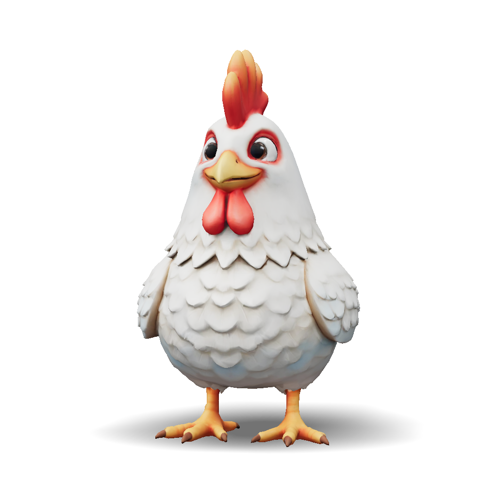 Chicken Model Examples 3D Model: chicken model with white layered feathers orange beak and ...