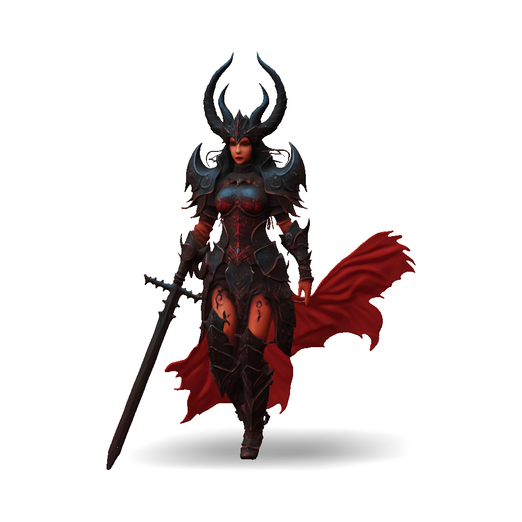 3D Model: fiery armored warrior in horned helm with ornate dark armor ...