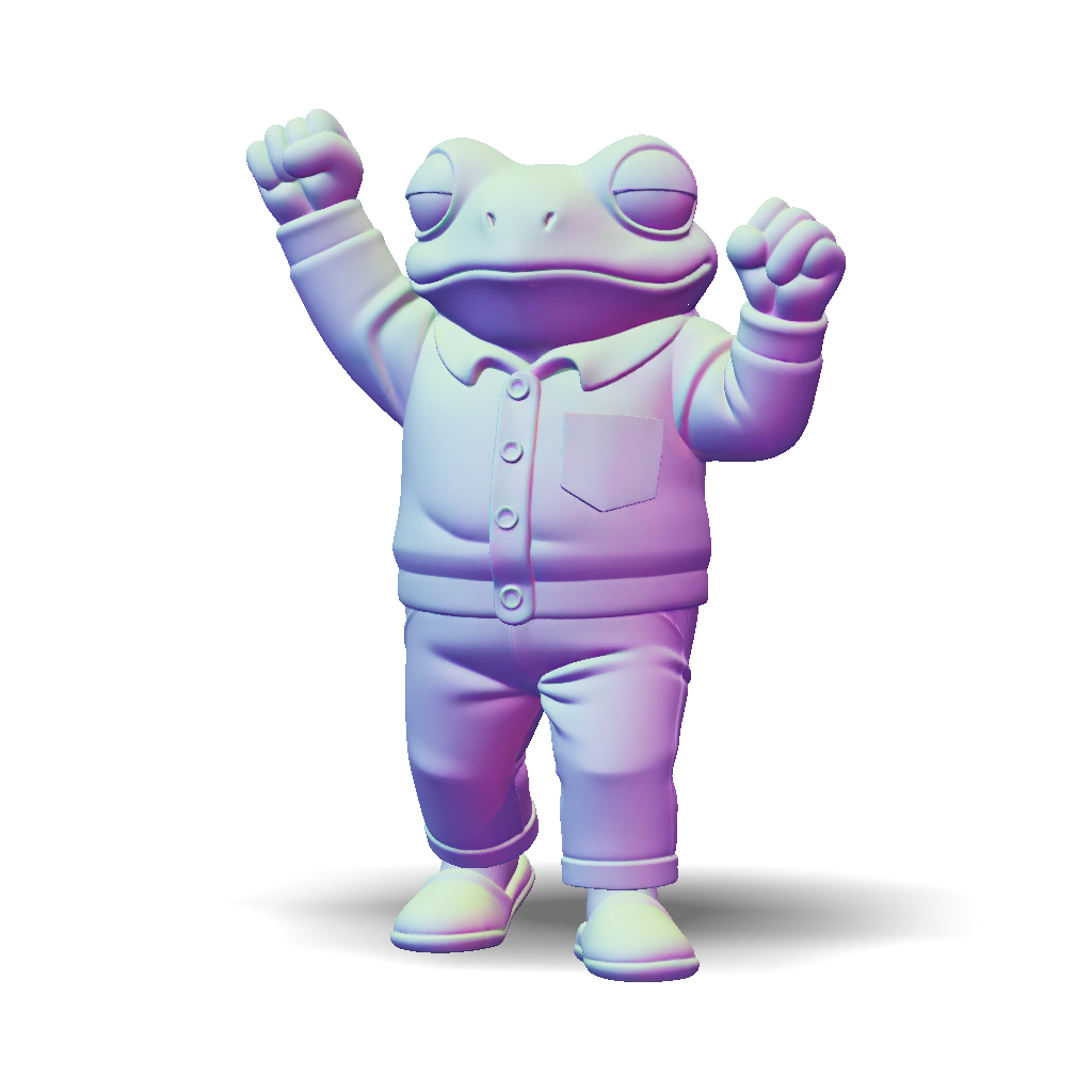 3D Model: frog humanoid character wearing jacket and pants with pastel ...