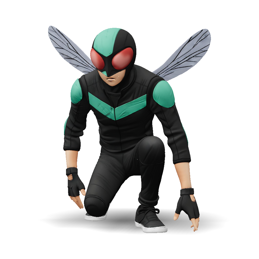 Insect Man Ai Robe 3D Model: anthropomorphic insect superhero character wearing black and ...