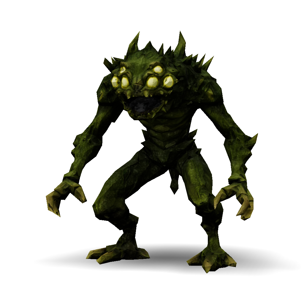 3D Model: green mossy monster with glowing yellow eyes clawed hands ...