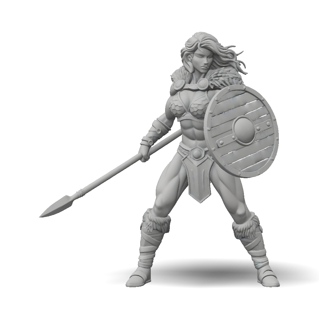 3D Model: fantasy warrior with shield and spear armored female fighter ...