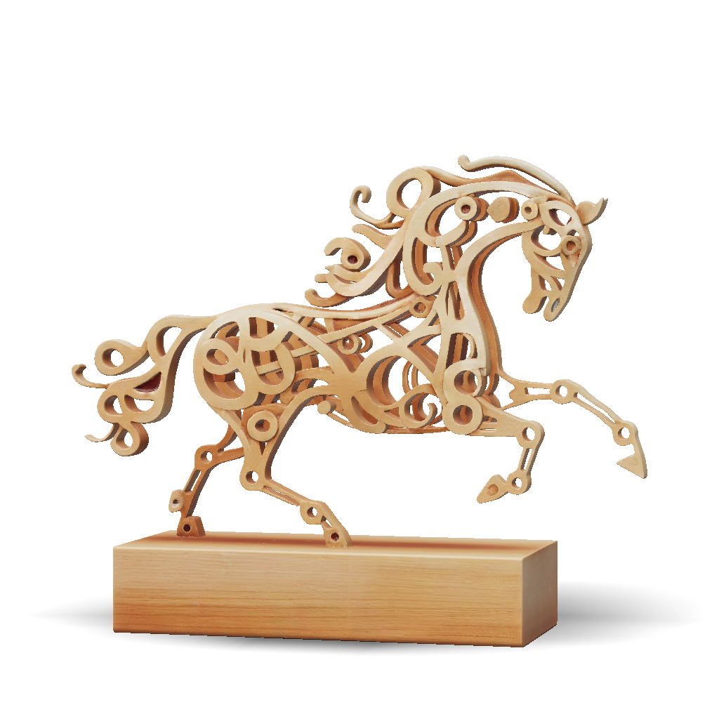 3D Model: intricately carved wooden horse sculpture with interlocking ...