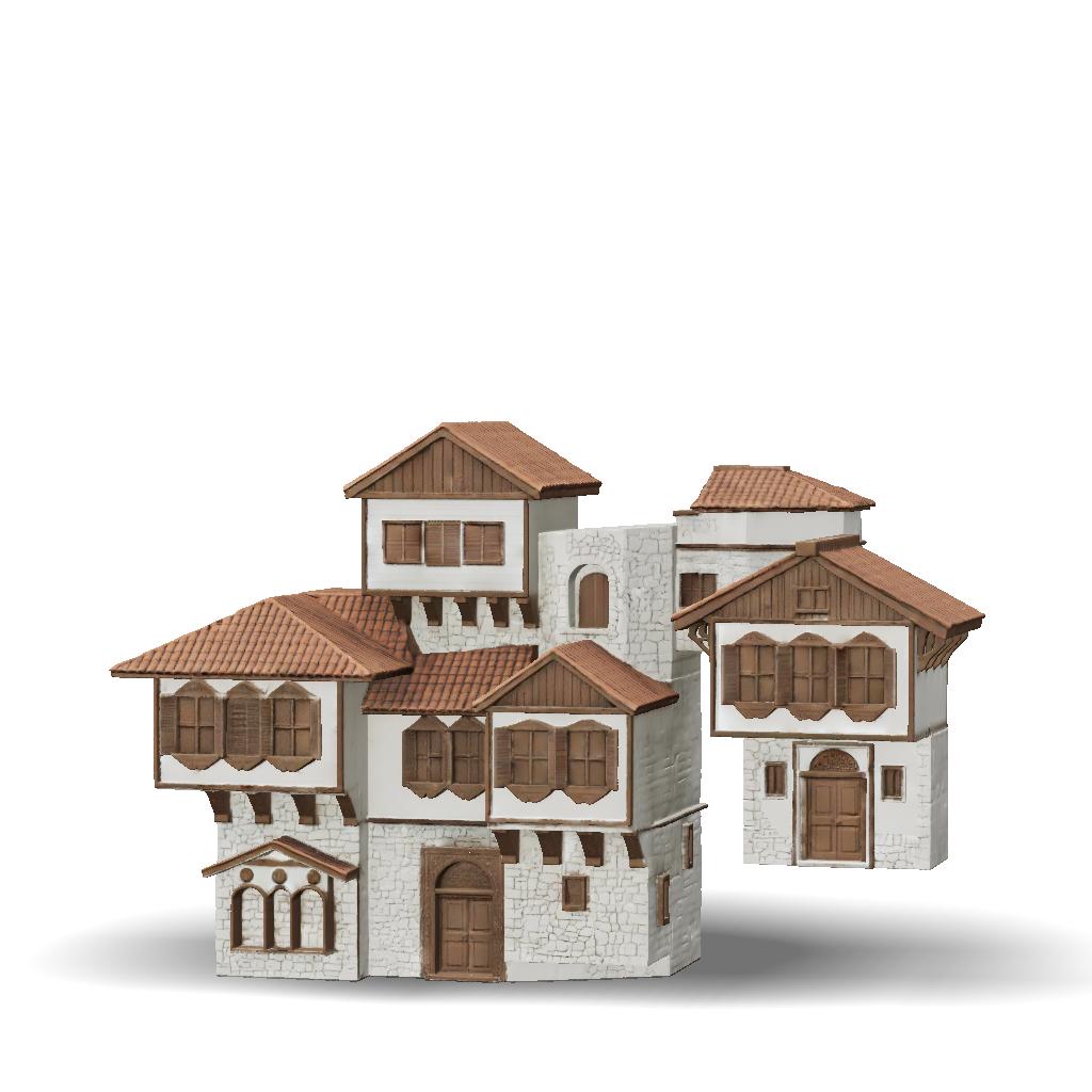 3D Model: stone clad multi house building facade with arched doorway ...