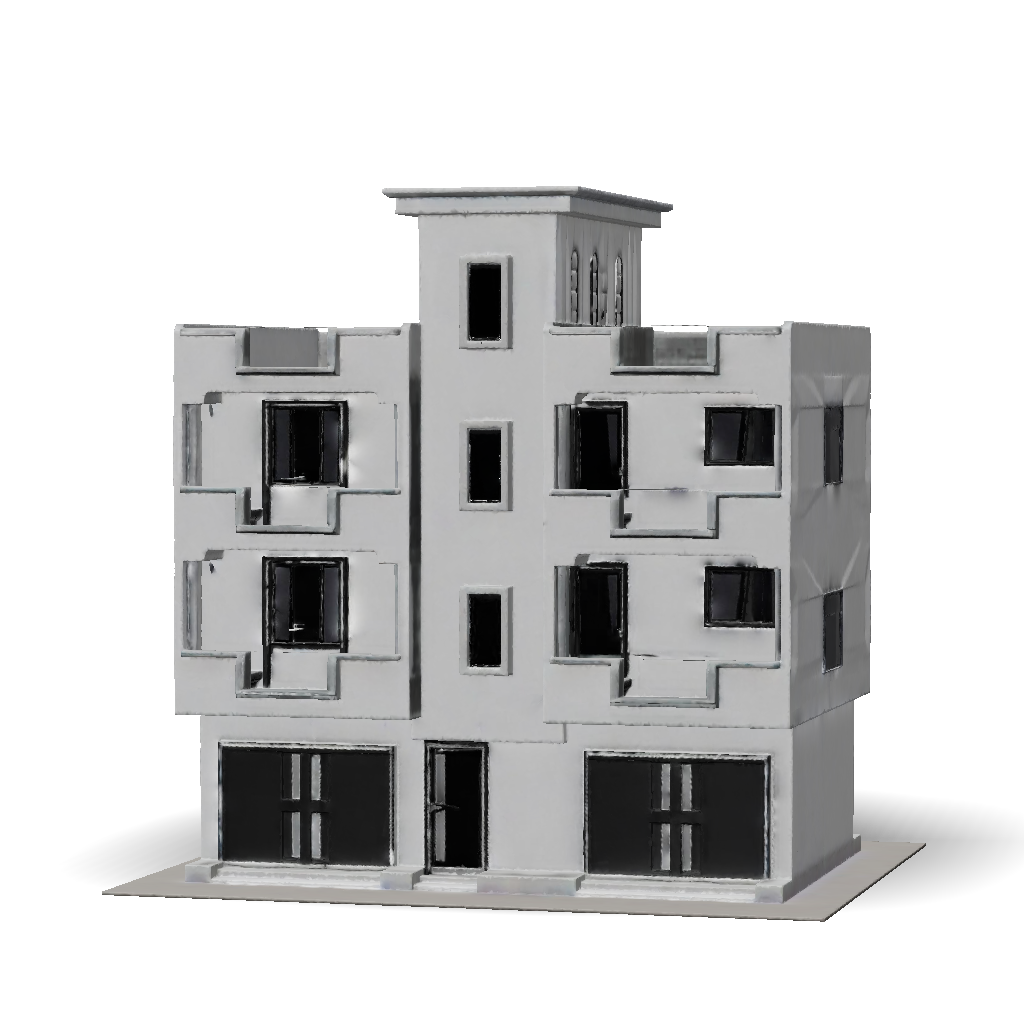 3D Model: modern multi story residential building with balconies and ...