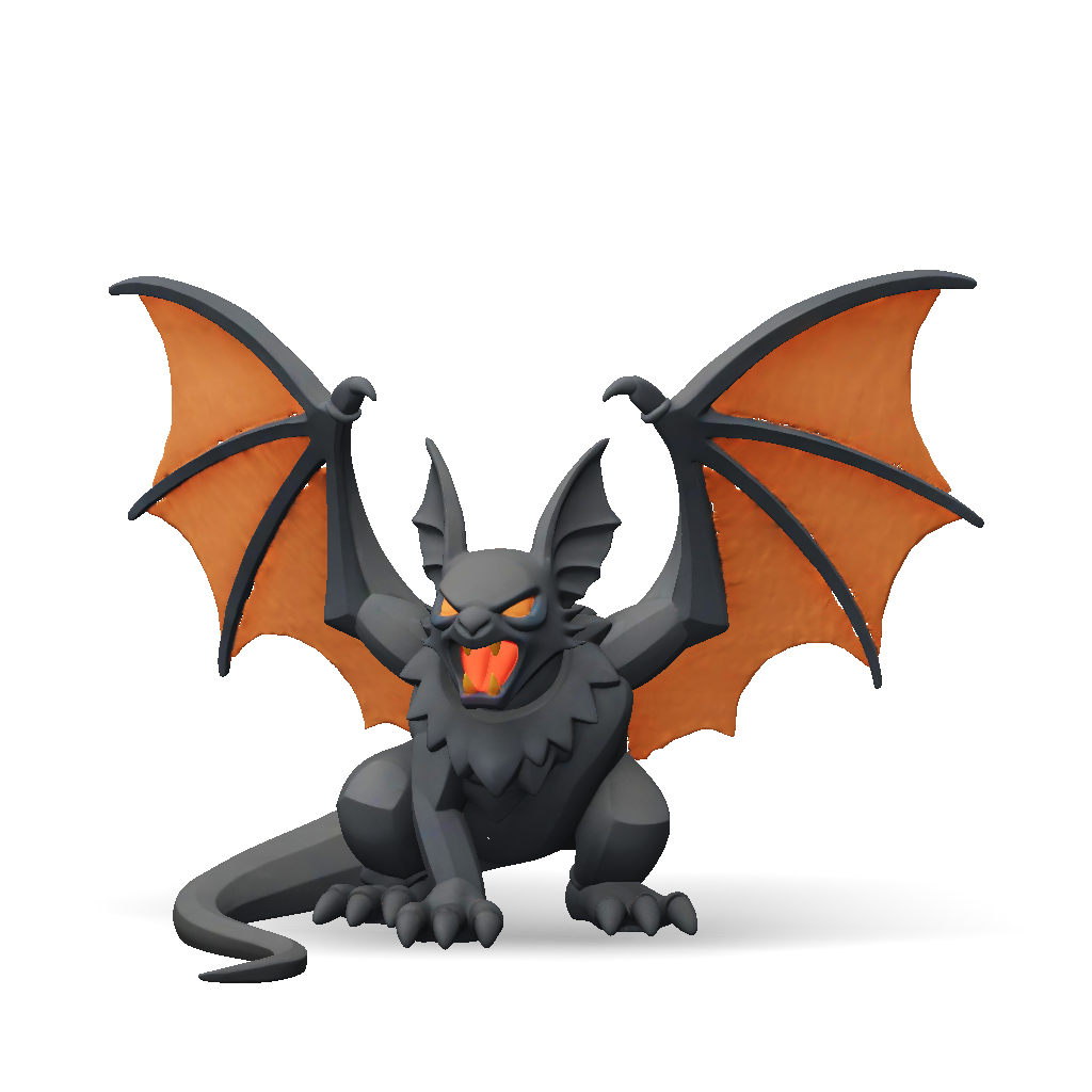 3D Model: dragon creature with large bat like orange wings black body ...