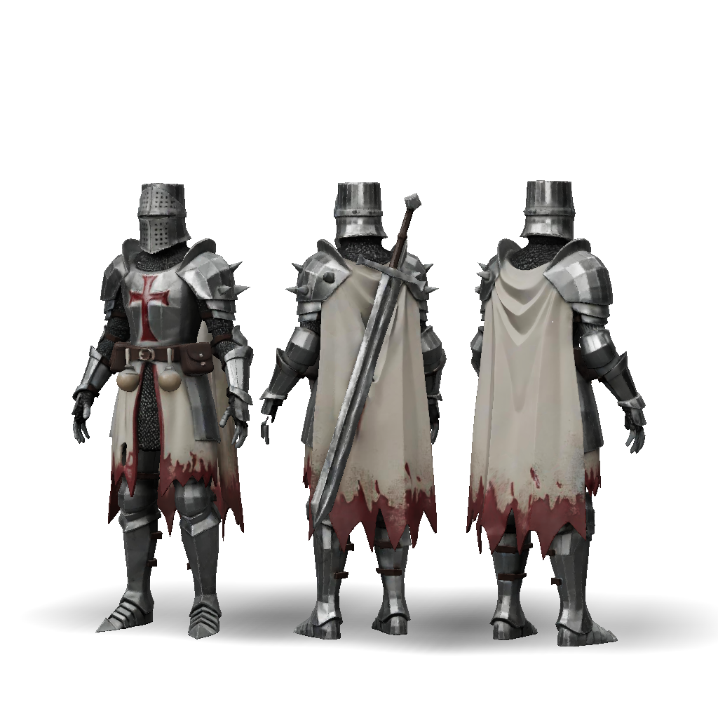 Silver Tree Knight 3D Model: A silver knight in full plate armor PS1 style low poly model ...