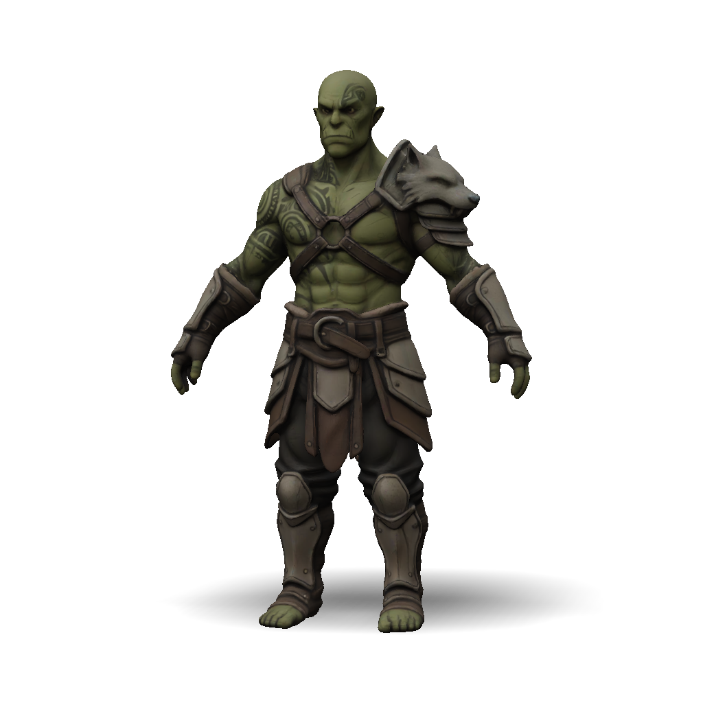 3D Model: orc warrior with green skin in heavy fantasy armor wolf ...
