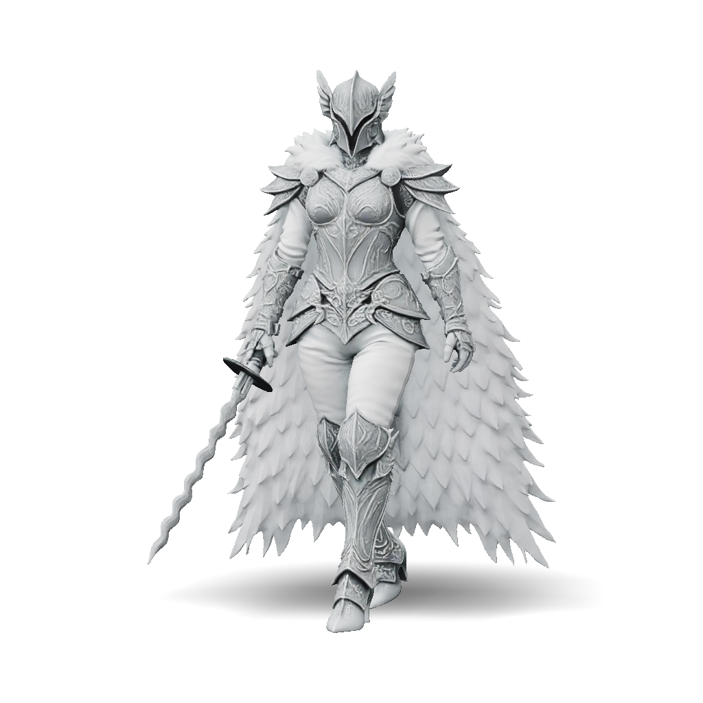 3D Model: armored knight with ornate silver armor winged cape and ...