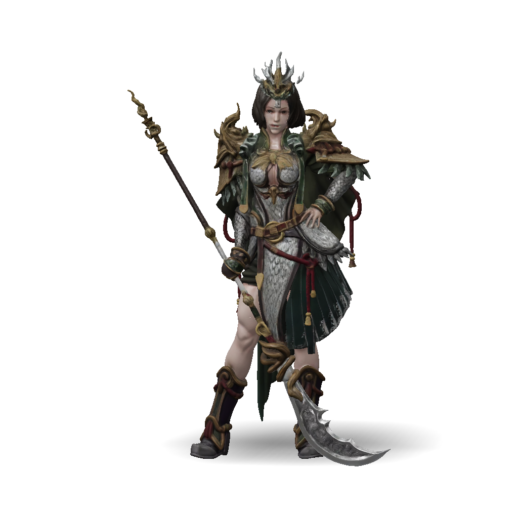 3D Model: female fantasy warrior in ornate plated armor with spear and ...