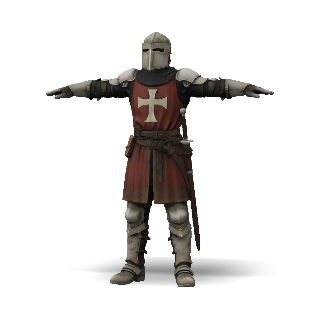 3D Model: medieval knight in full plate armor wearing red tunic with ...