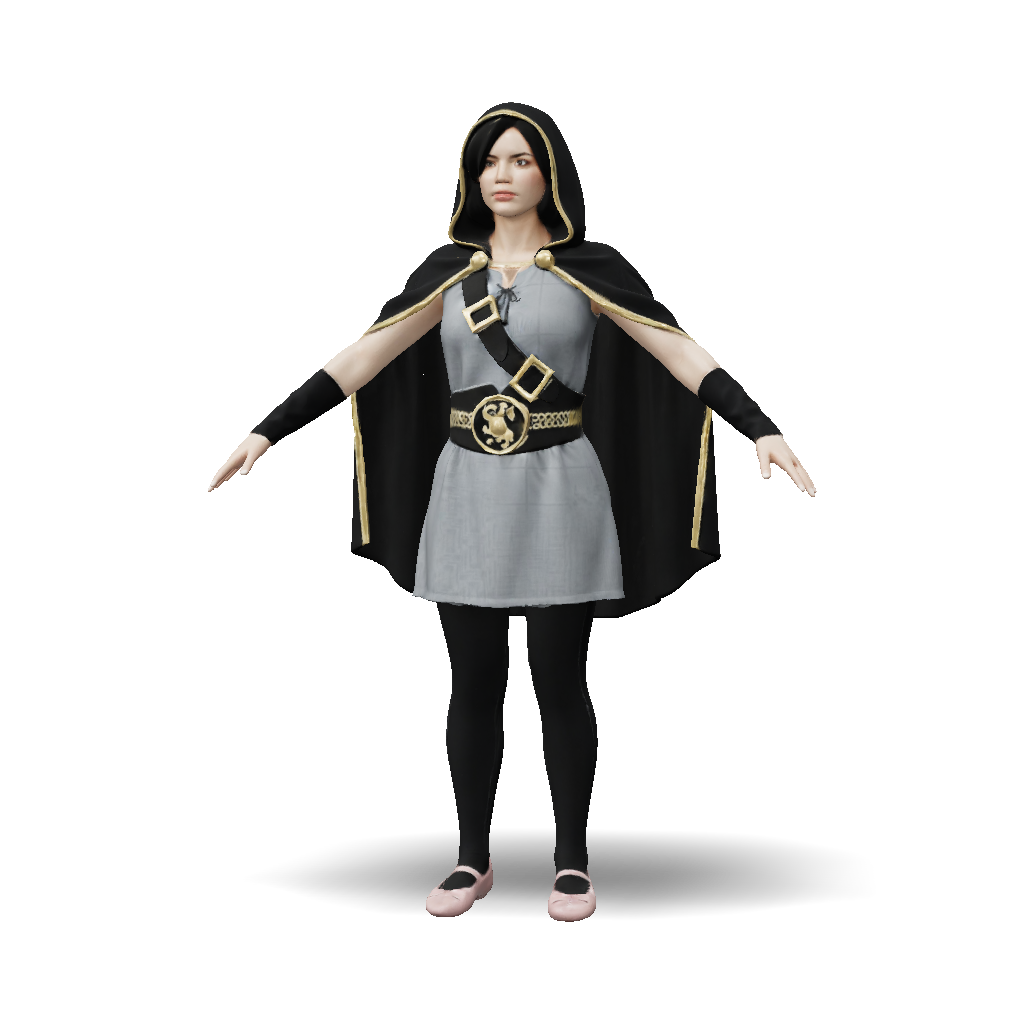 3D Model: gray tunic with black hooded cape and gold trim decorative ...