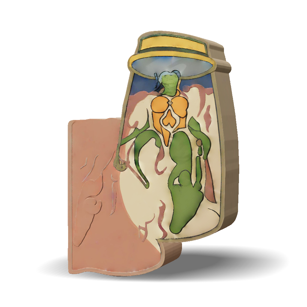 3D Model: green cartoon alien trapped in a glass jar with orange torso ...