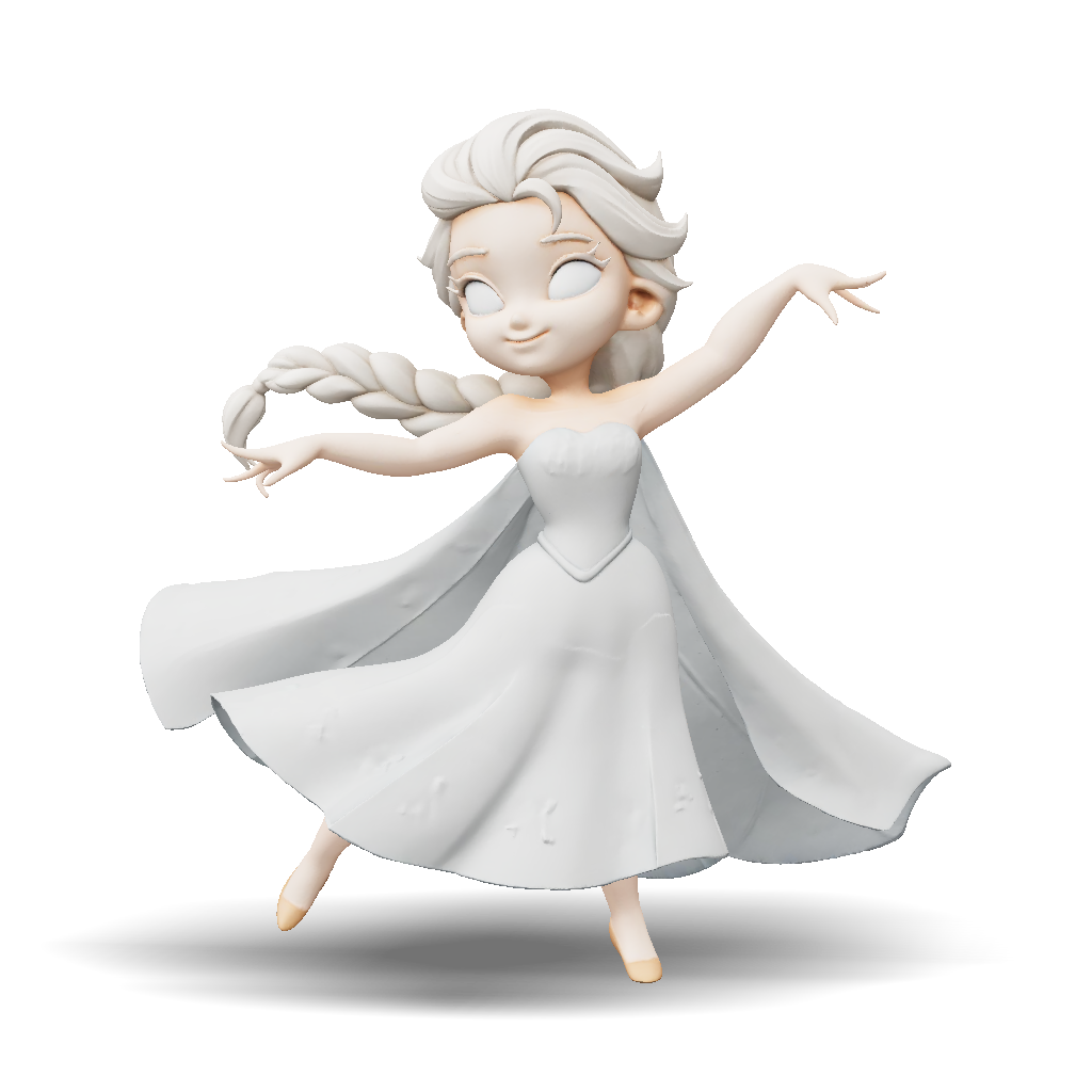 3D Model: snow princess character with flowing gown and braided hair ...