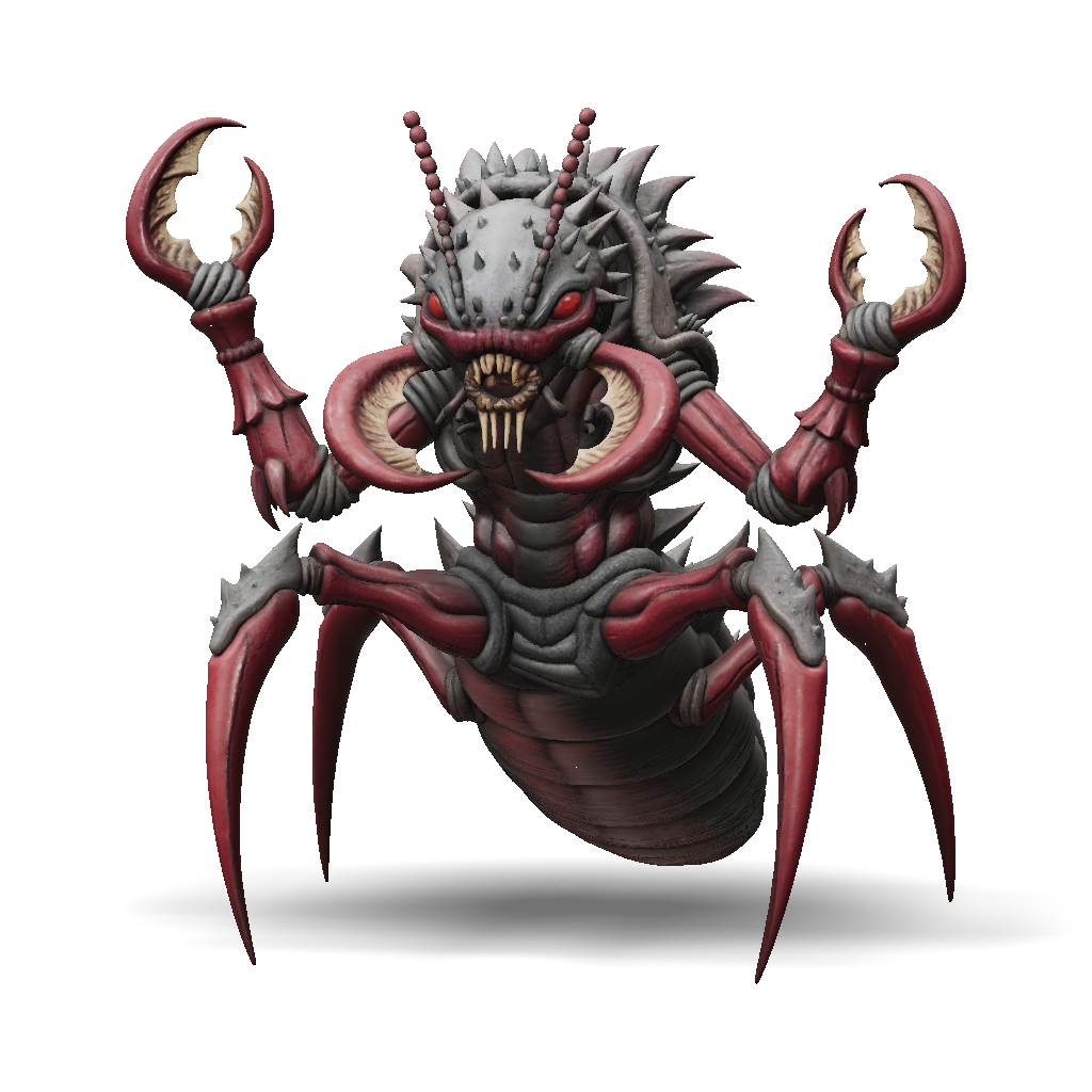 3D Model: red armored arachnid demon creature with multiple limbs and ...