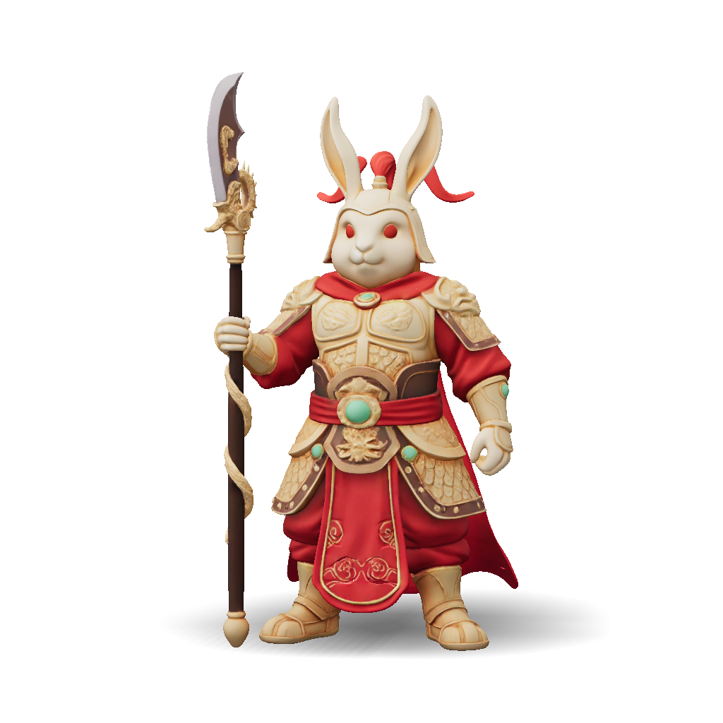 3D Model: Chinese Rabbit warrior god with polearm