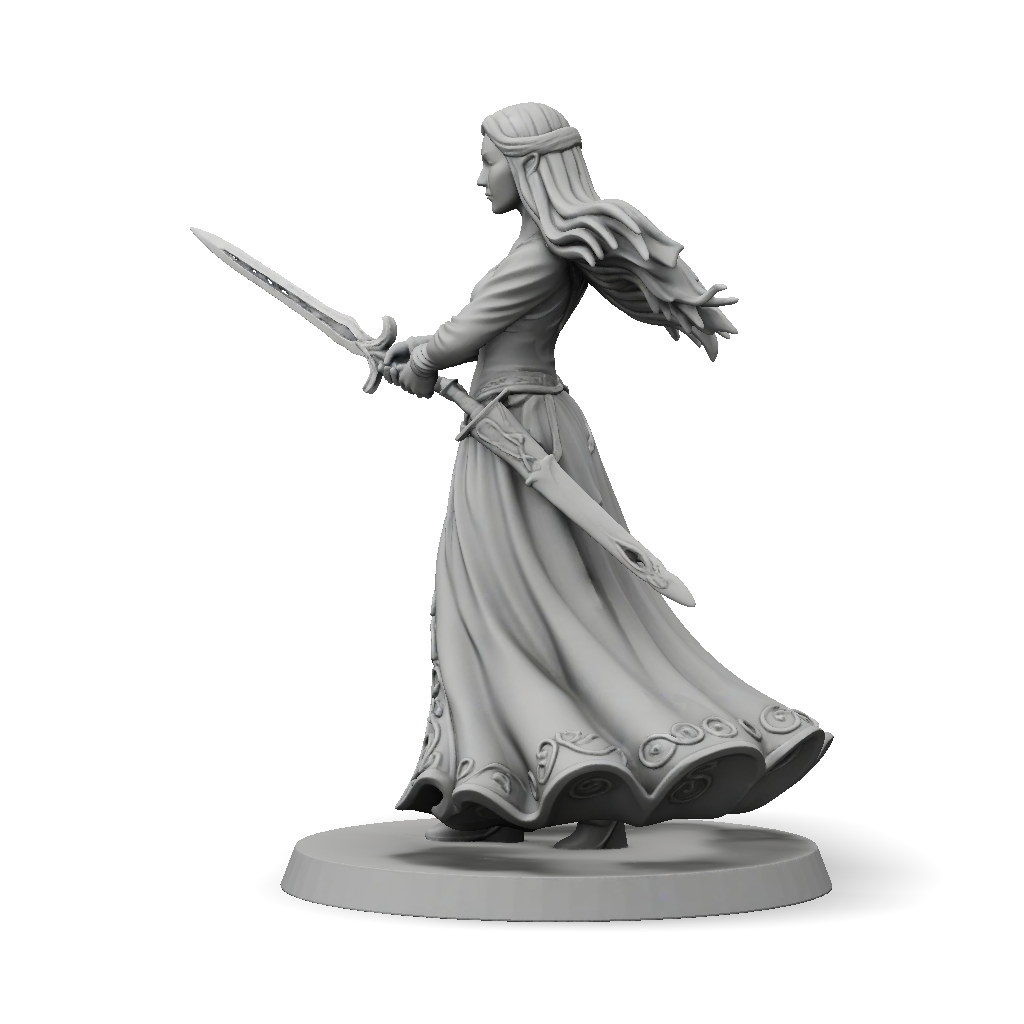 3D Model: female fantasy warrior wielding long sword armored gown with ...