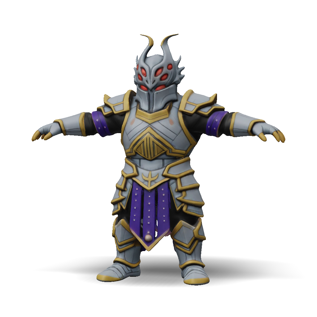 3D Model: armored knight figure with silver and gold plate armor purple ...