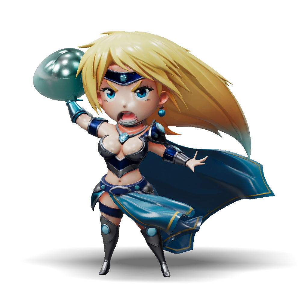 3D Model: blonde female warrior with cape and armor in a dynamic pose ...