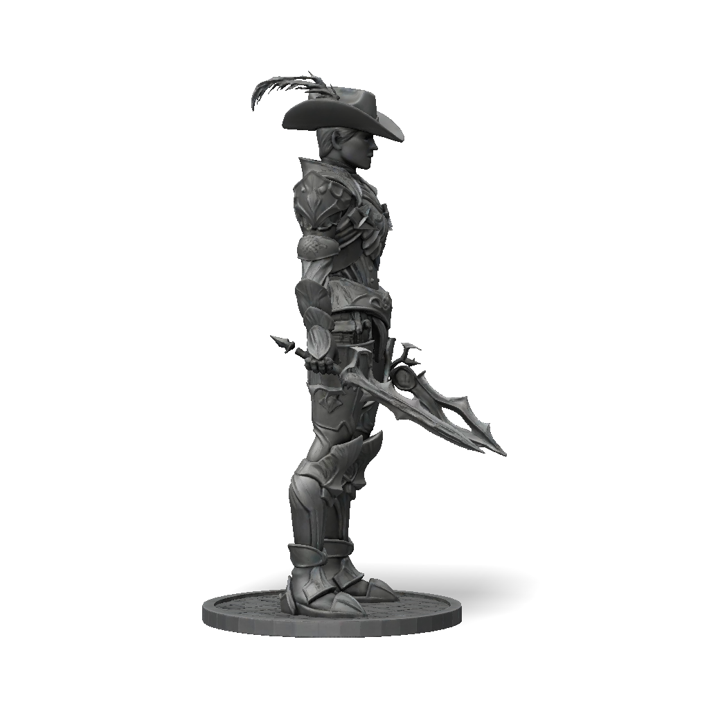 3D Model: ornate armored knight figure with dual swords on circular ...