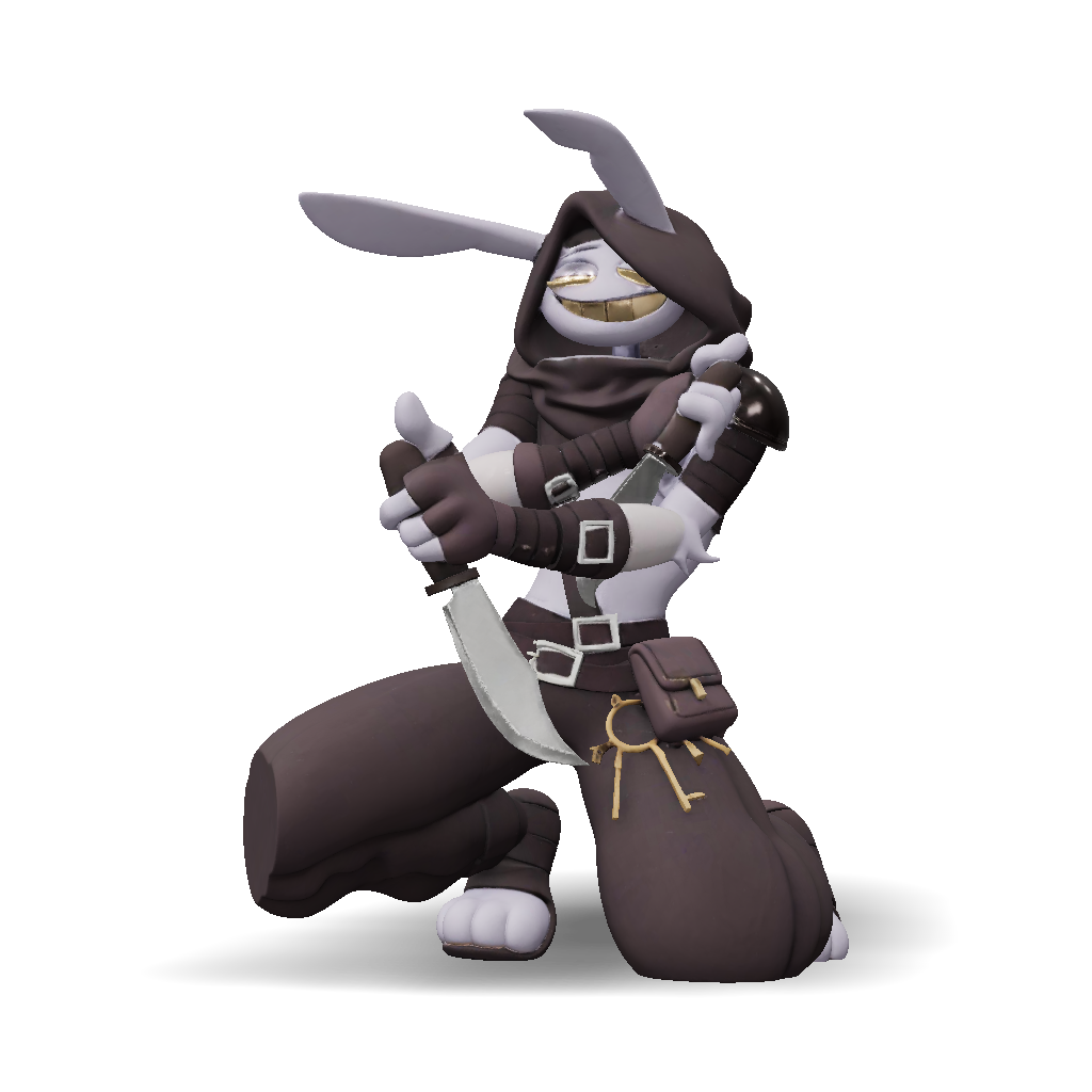 3D Model: anthropomorphic rabbit wearing hooded armor with blade purple ...