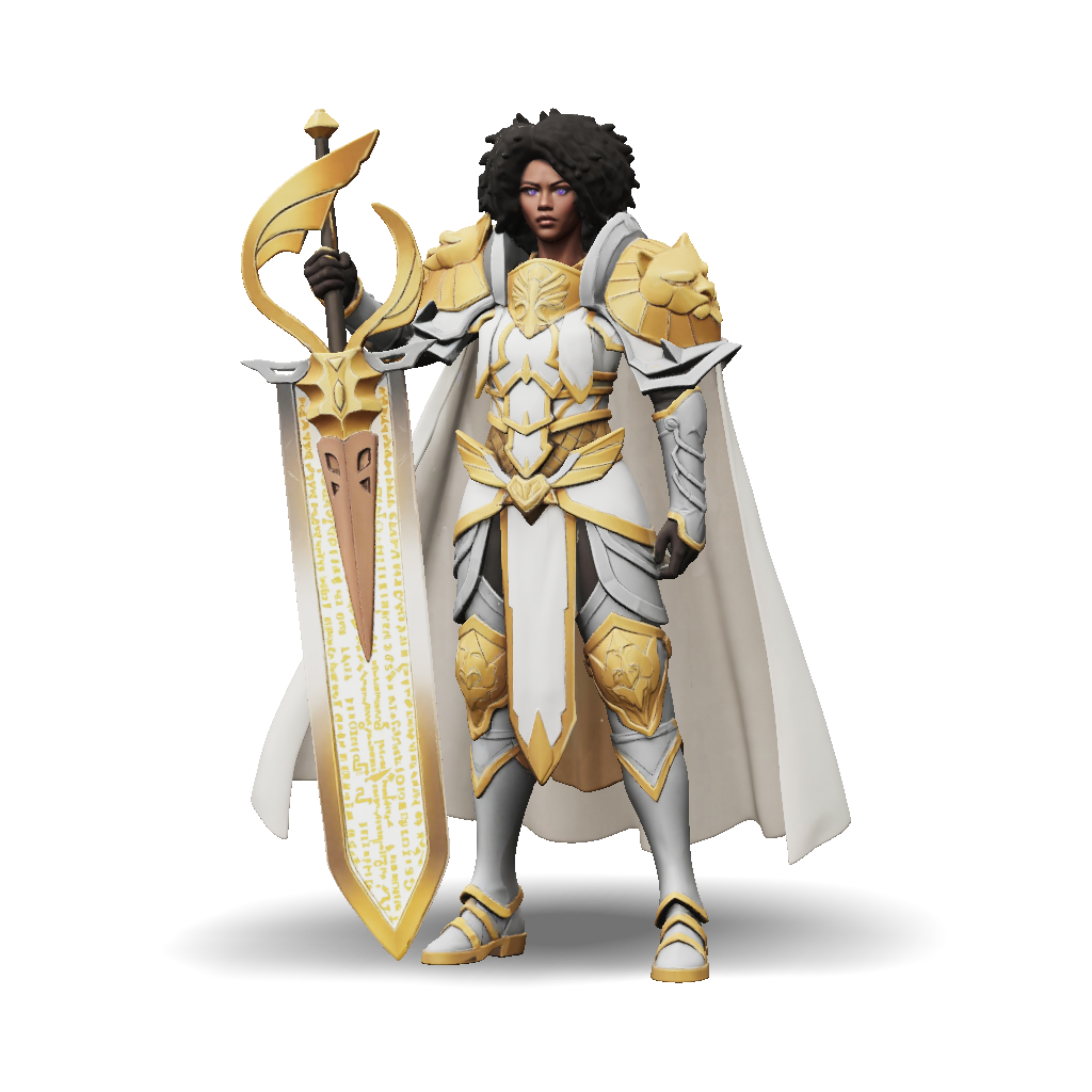 3D Model: gold and silver armored knight with ornate helm and large ...