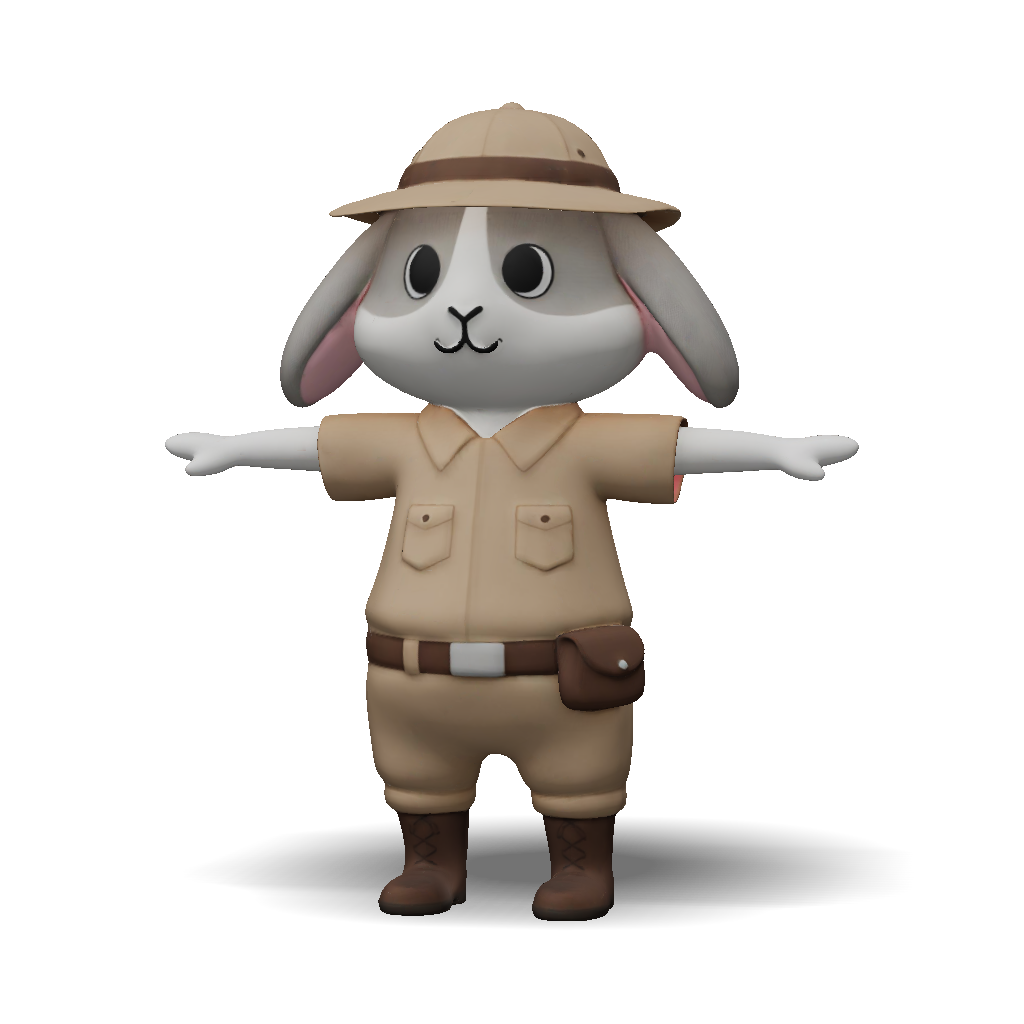 3D Model: rabbit in safari outfit with pith helmet belt and boots