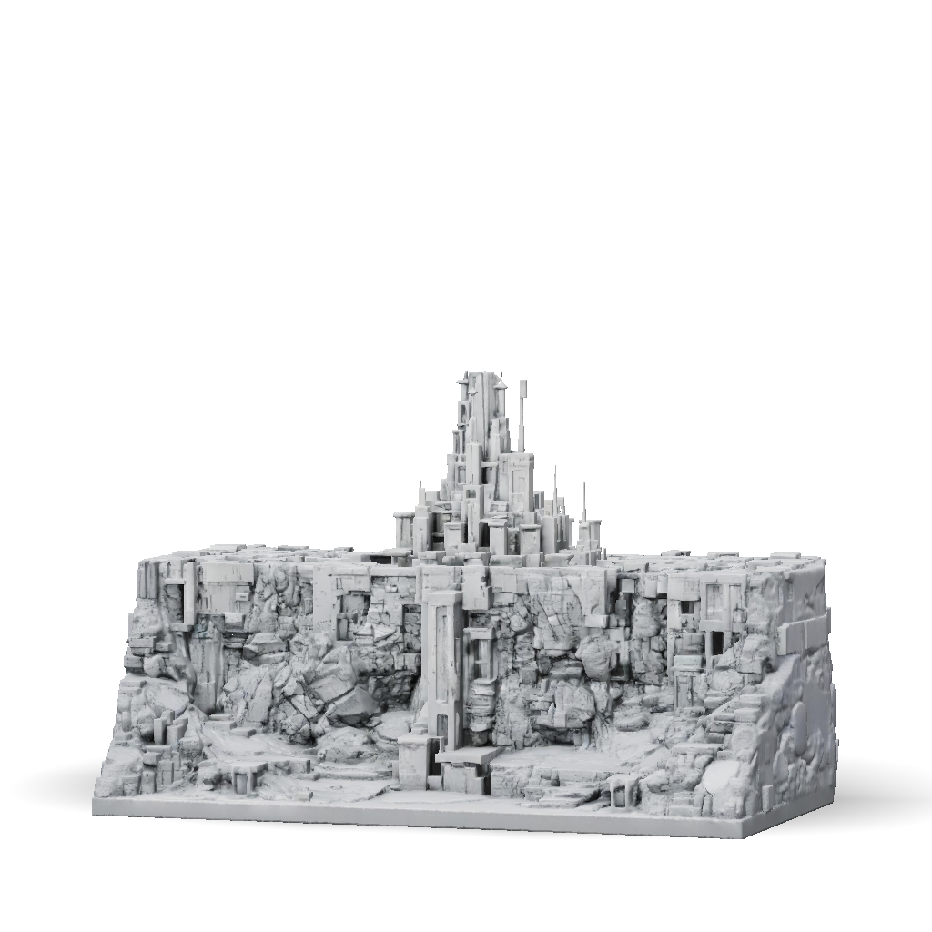 3D Model: sci fi city fortress carved into rocky cliff multi layered ...