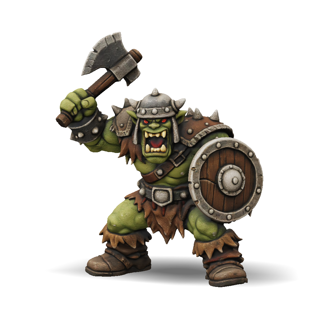 3D Model: green orc warrior with spiked armor hammer and round shield ...
