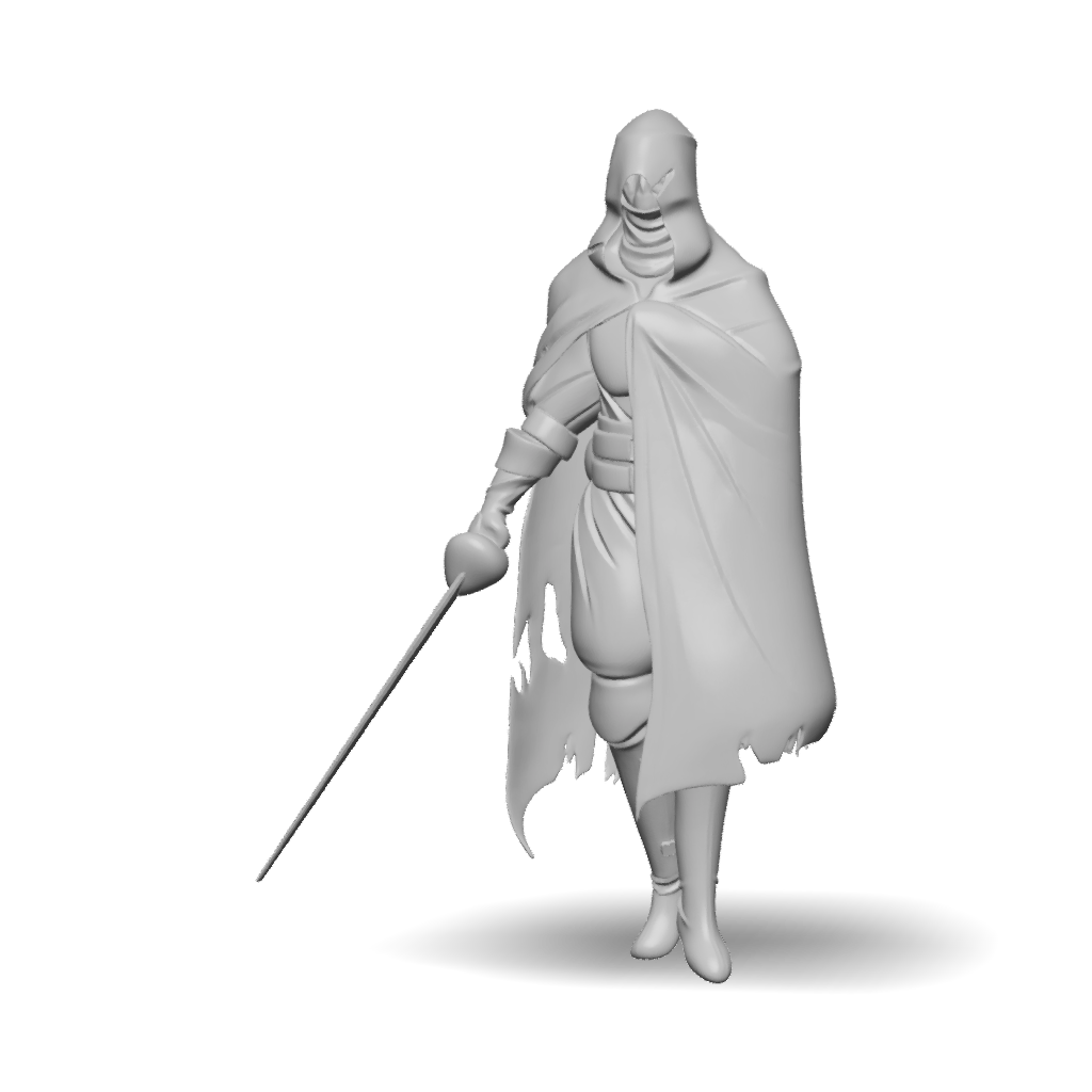 3D Model: Hooded Cloaked Warrior With A Long Dark Cape Armored Gauntlet ...