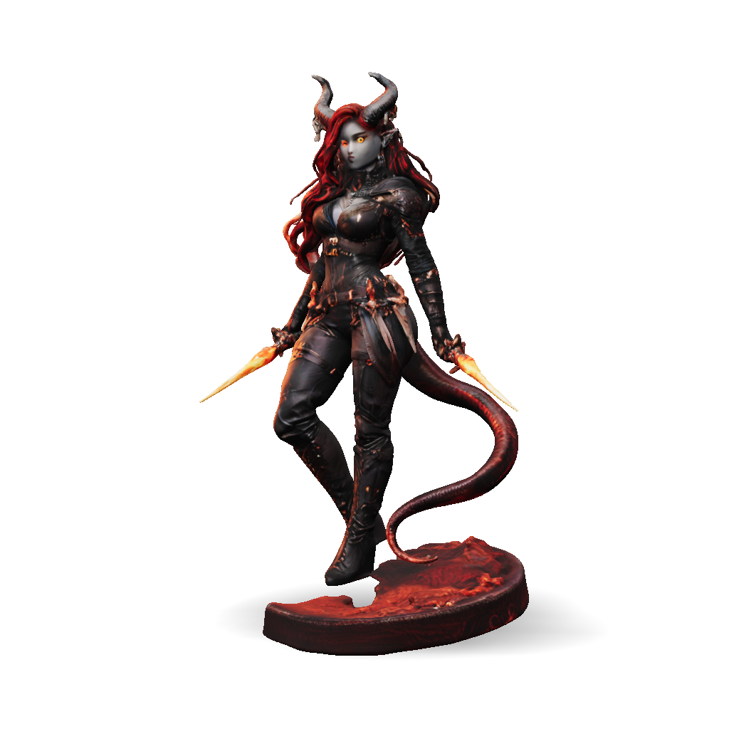 3D Model: fiery demon warrior female figure with horns black armor twin ...