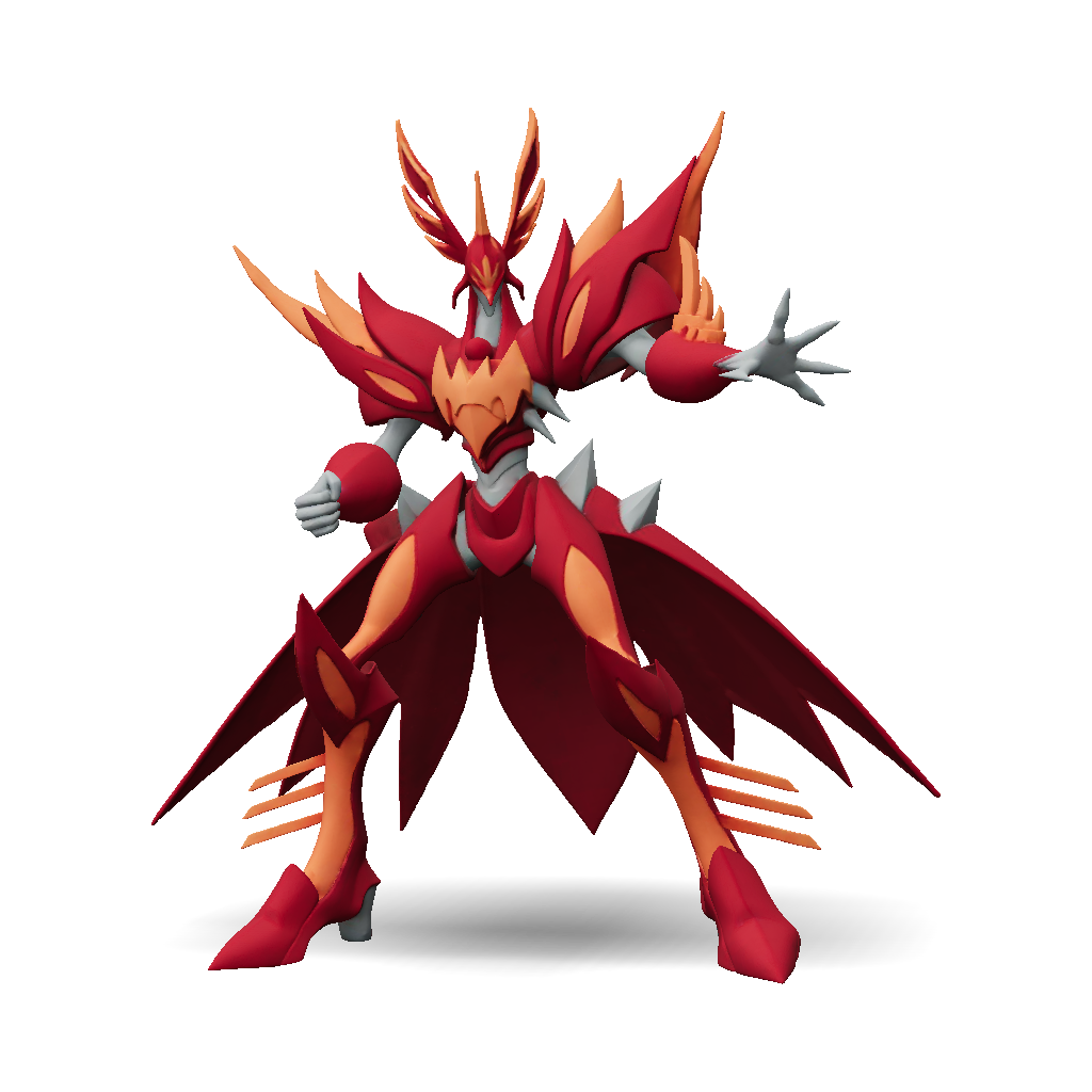3D Model: dragonlike armored warrior with red spiked armor and glowing ...