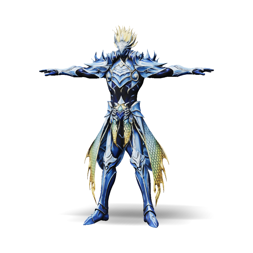 3D Model: blue armored fantasy warrior with ornate plate armor and gold ...