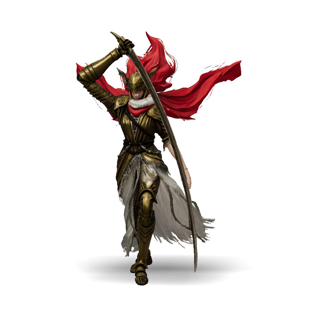 3D Model: armored fantasy knight wielding curved sword with red scarf ...