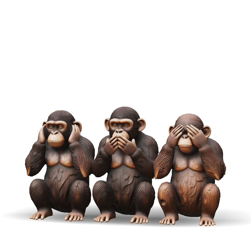 3D Model: Create a highly detailed 3D model of three chimpanzee statues ...