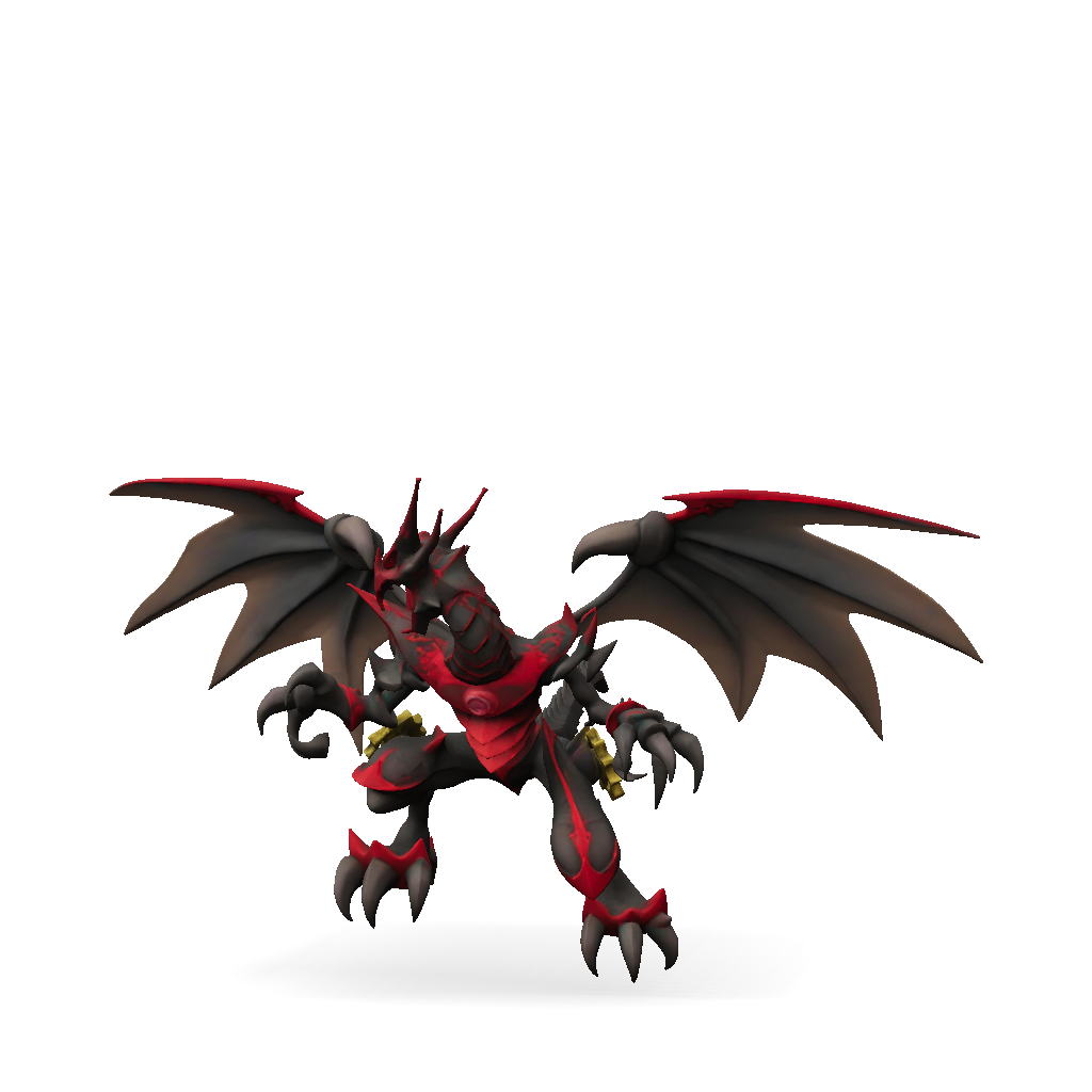 3D Model: red and black armored dragon with large wings and sharp claws