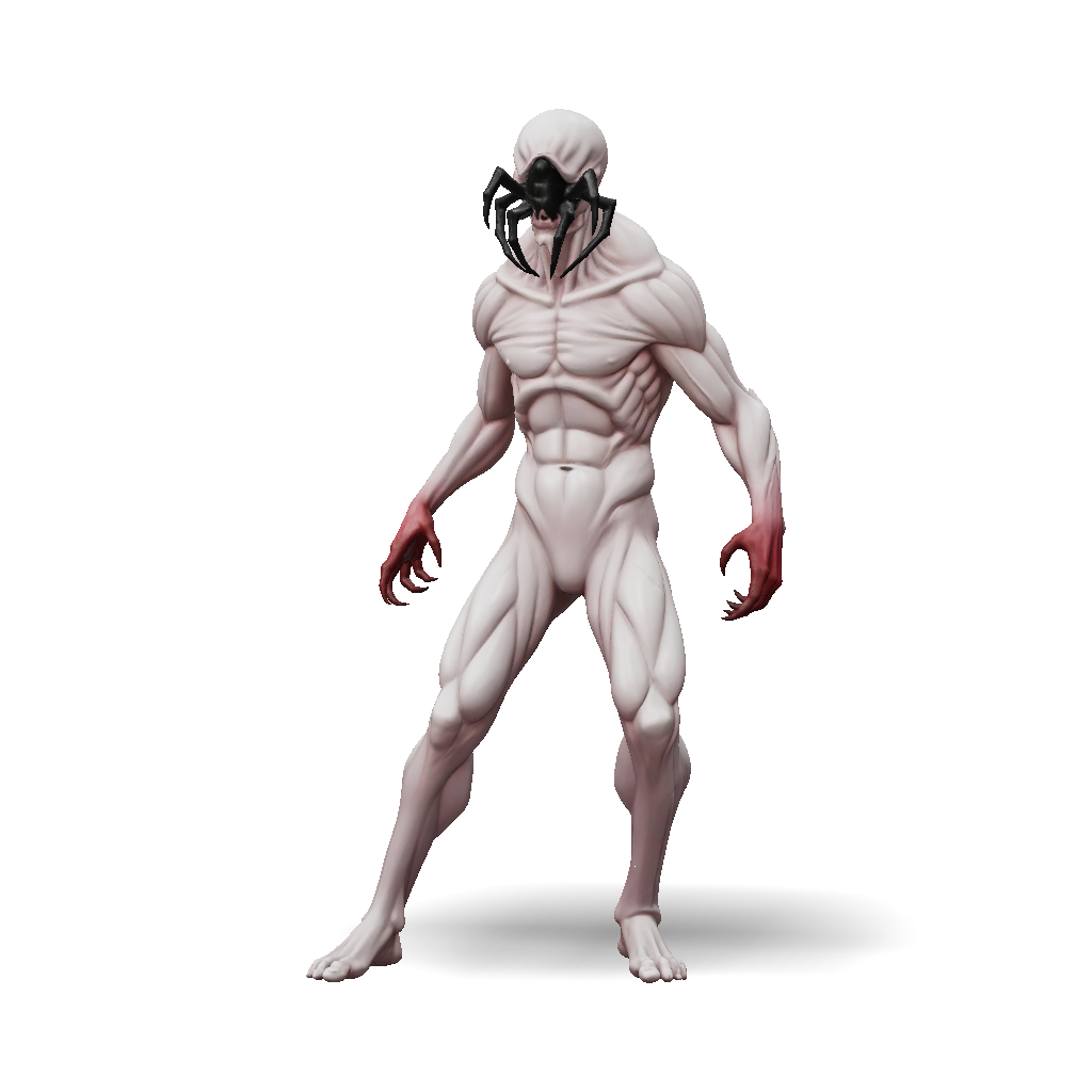 3D Model: Tall alien creature with pale gray skin elongated limbs red ...