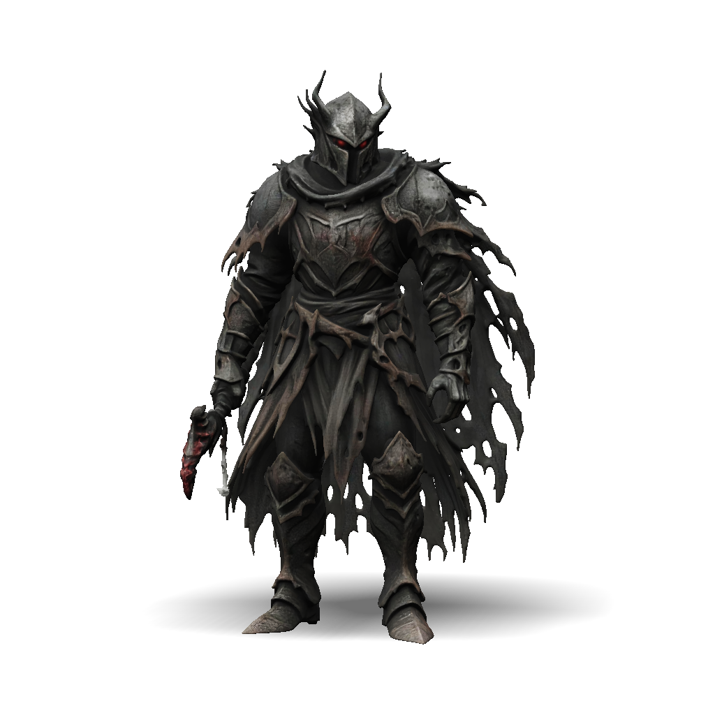 3D Model: Dark armored knight with horned helmet and glowing red eyes ...