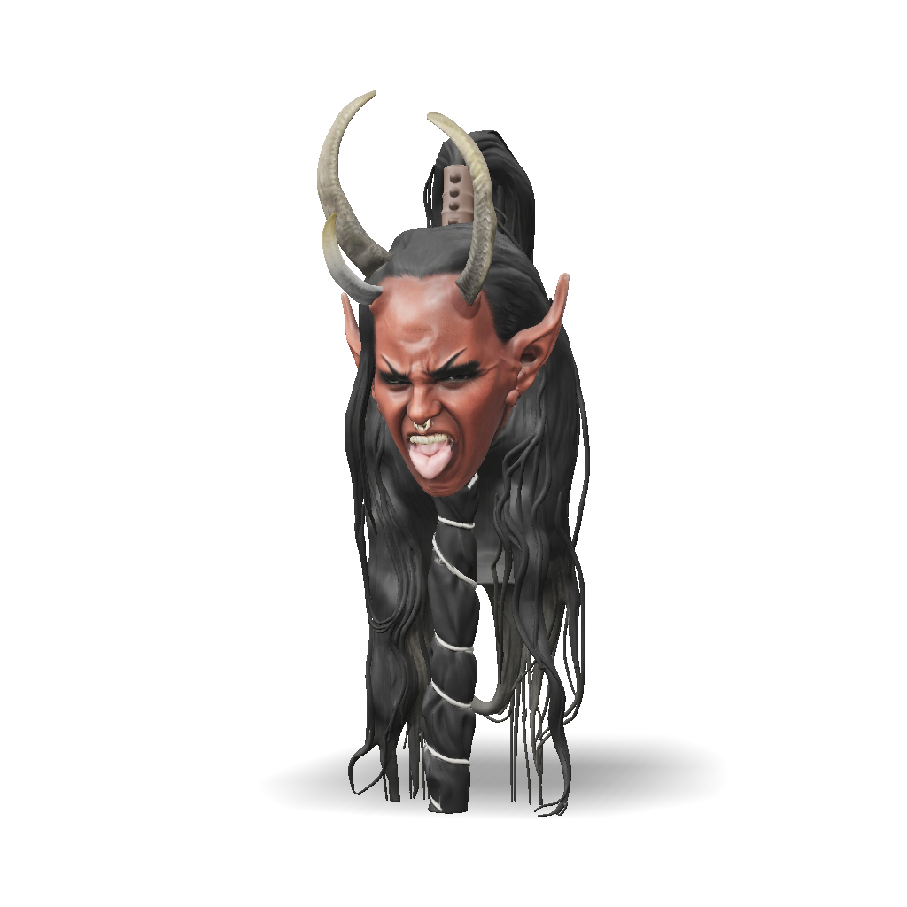 3D Model: demon horn headpiece with long black hair and curved horns ...