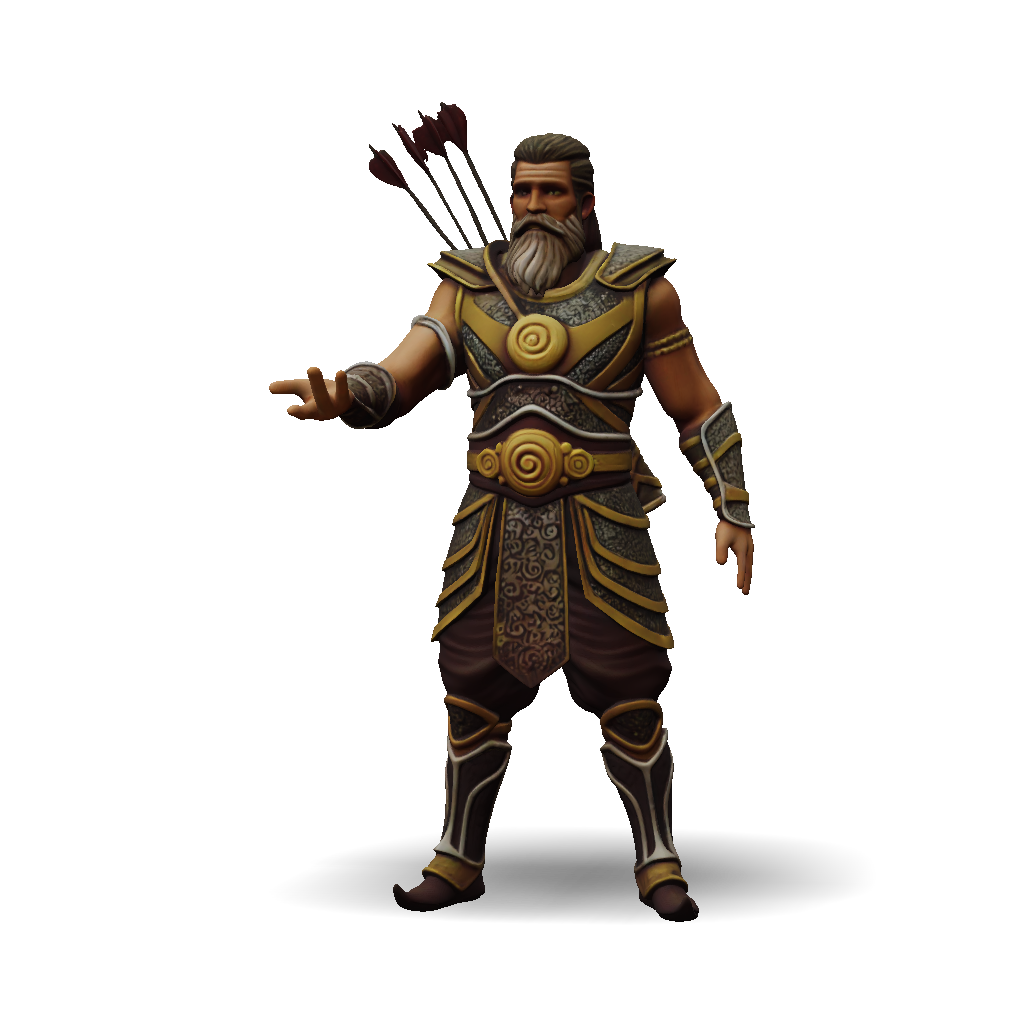 3D Model: ornate armored warrior with quiver on back gold and black ...