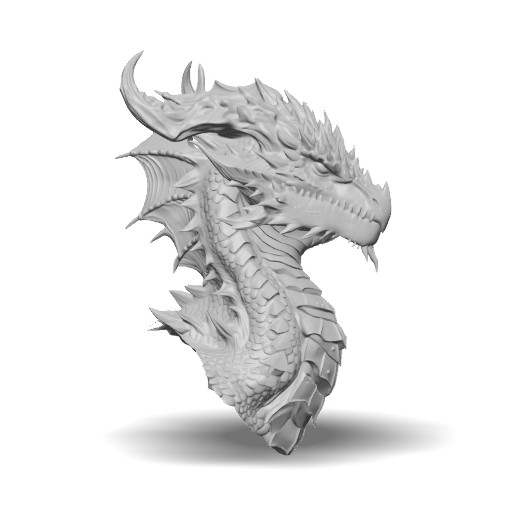 3D Model: dragon head and neck with detailed scales and armor like plates