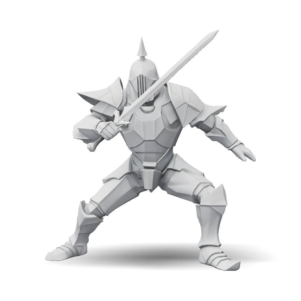 Sword Model Dynamic 3D Model: Armored knight wielding sword in dynamic stance metallic ...